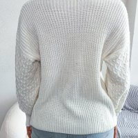 Дамски плетен пуловер с дълъг фенер ръкав за свободното време, 3цвята - 024, снимка 9 - Блузи с дълъг ръкав и пуловери - 43468486