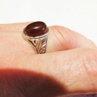 стар мъжки сребърен пръстен, турски пръстен с  карнеол - Събуди страстта и привличай любо, снимка 1 - Пръстени - 35483023