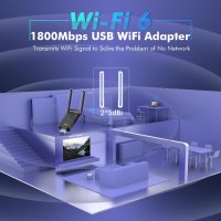 WiFi6 адаптер 1800Mbps двулентов 2,4 GHz и 5,8 GHz, USB3.0, снимка 2 - Кабели и адаптери - 43101071