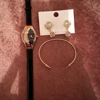 Стилен дамски часовник със гривна и подарак обеци, снимка 1 - Дамски - 43881878