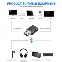 USB Bluetooth 5.0 адаптер, блутут безжичен аудио предавател, приемник, стерео 3,5 мм жак AUX, снимка 3 - Други - 39128142