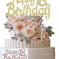 Happy Birthday 18 години розов златист брокатен картонен топер за торта табела украса декор рожден , снимка 1 - Други - 32403967