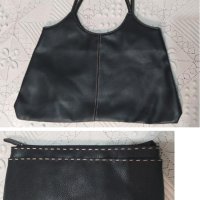 Черна кожена чанта и дамски плик, снимка 1 - Чанти - 43223158