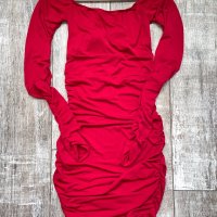 Нова червена елегантна парти коктейлна официална рокля миди midi дължина набрана , снимка 3 - Рокли - 42993679