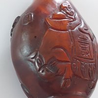 Старо китайско шишенце за емфие/червен кехлибар 18- 19век Cherry Amber Snuff Bottle , снимка 3 - Антикварни и старинни предмети - 40227487