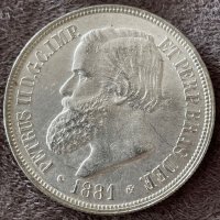 Сребърна монета Бразилия 1000 Реис 1881 г. Педро II, снимка 2 - Нумизматика и бонистика - 37833644