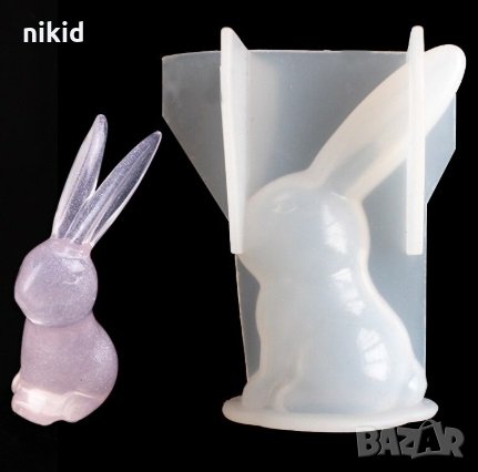 3d Заек дълги уши силиконов молд форма декорация украса фондан торта шоколад гипс смола бижута, снимка 1