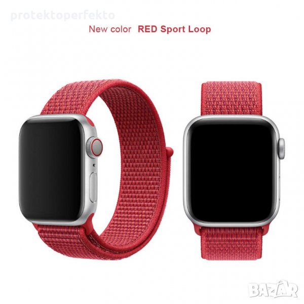 Текстилна каишка band за Apple Watch 7, 6, 5, 4, 3 - велкро червен цвят, снимка 1