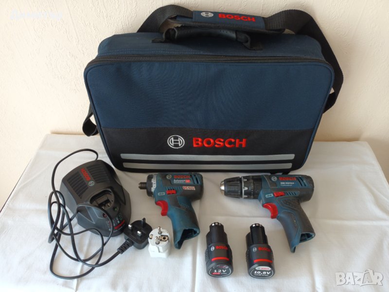 Комплект Bosch Professional GSB 10.8-2Li и GSR 12V-20HX с две батерии и зарядно в чанта, снимка 1