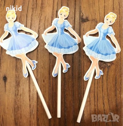 3 бр момиче балерина в синя рокля картонени топер клечки украса за торта мъфини, снимка 1