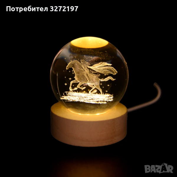 LED Светеща кристална топка/лампа, 3D сензорна- Принцеса на кон, снимка 1