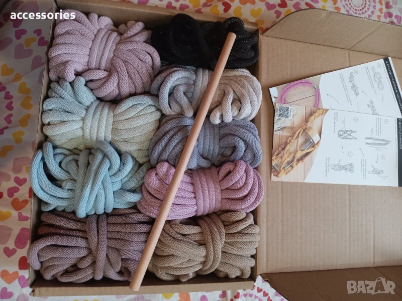 Сет плетен шнур в пастени цветове за макраме аксесоари, снимка 1