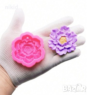 Цвете с къдрави листенца листа на пластове силиконов молд форма фондан гипс декор, снимка 1