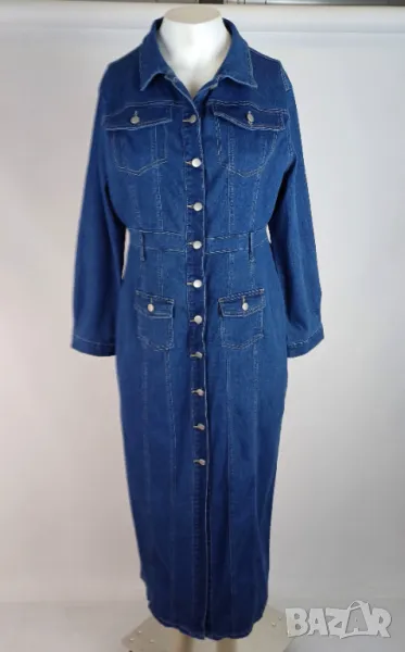 XXL Дълга еластична дънкова рокля, снимка 1