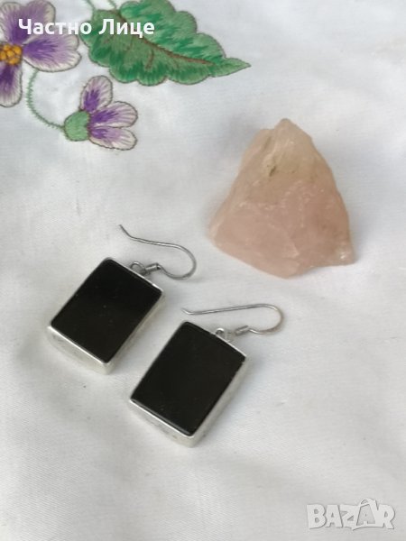 Старинни Сребърни Обеци с Черен Оникс , снимка 1