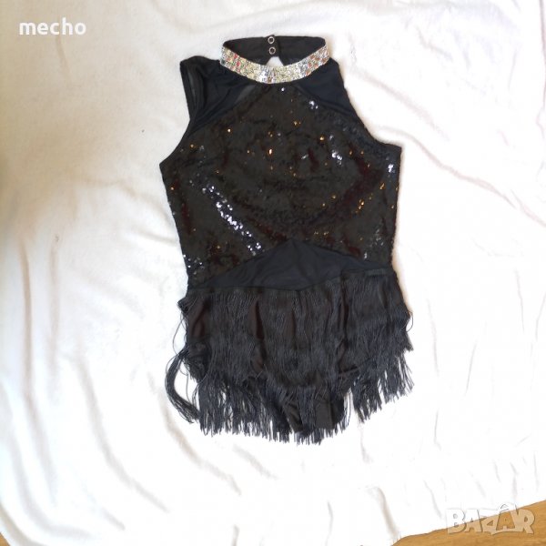 Черна рокля с камъни около врата и пола от ресни за танци или поводи или повод, снимка 1
