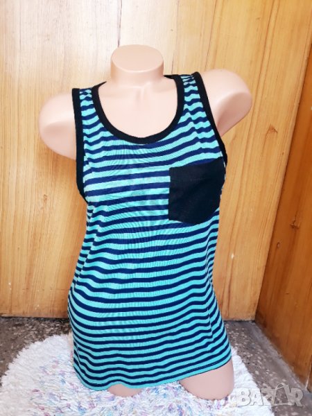 Тюркоазен потник райе от трико с джобче С/М, снимка 1