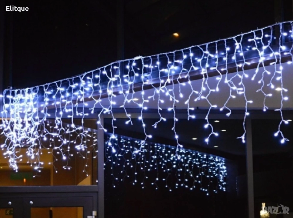 Светеща LED завеса за външен монтаж, 100% водо и влаго защитена, Дължина: 3метра, Висулки:60см, бял , снимка 1