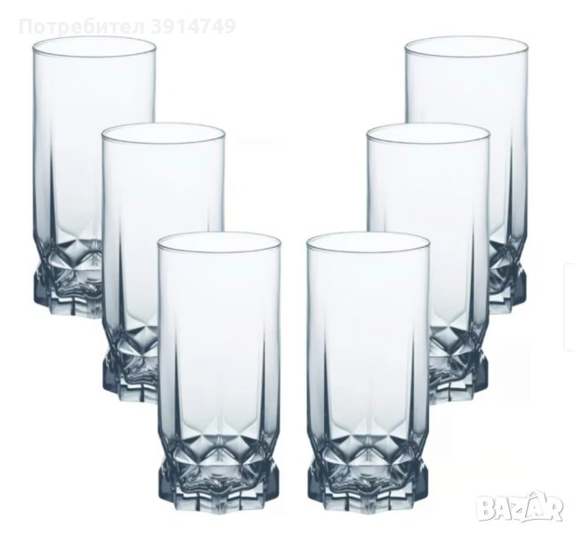 Комплект 6 високи стъклени чаши ‘Диаманд’, 325 мл *Нов*, снимка 1