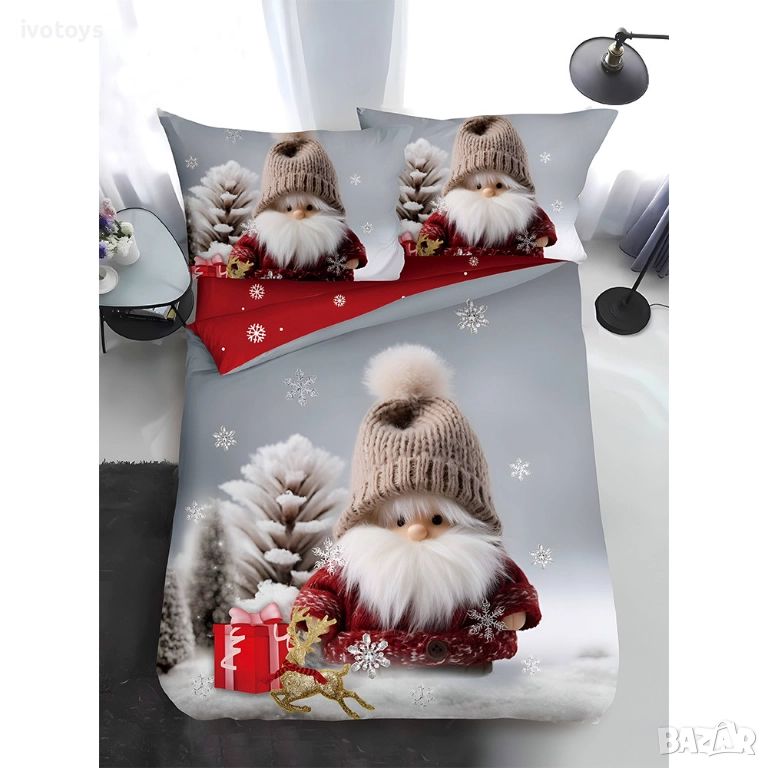 Двулицево коледно спално бельо, размер за приста (Реално изображение), 4 части - WS17371, снимка 1
