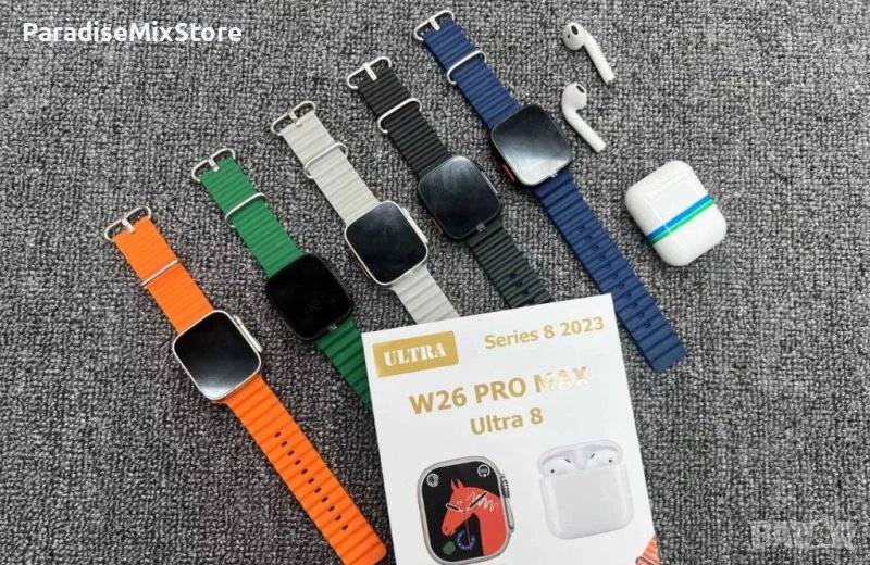 Комплект Smart часовник + TWS слушалки W26 Pro Max ULTRA / Цвят: Черен, снимка 1