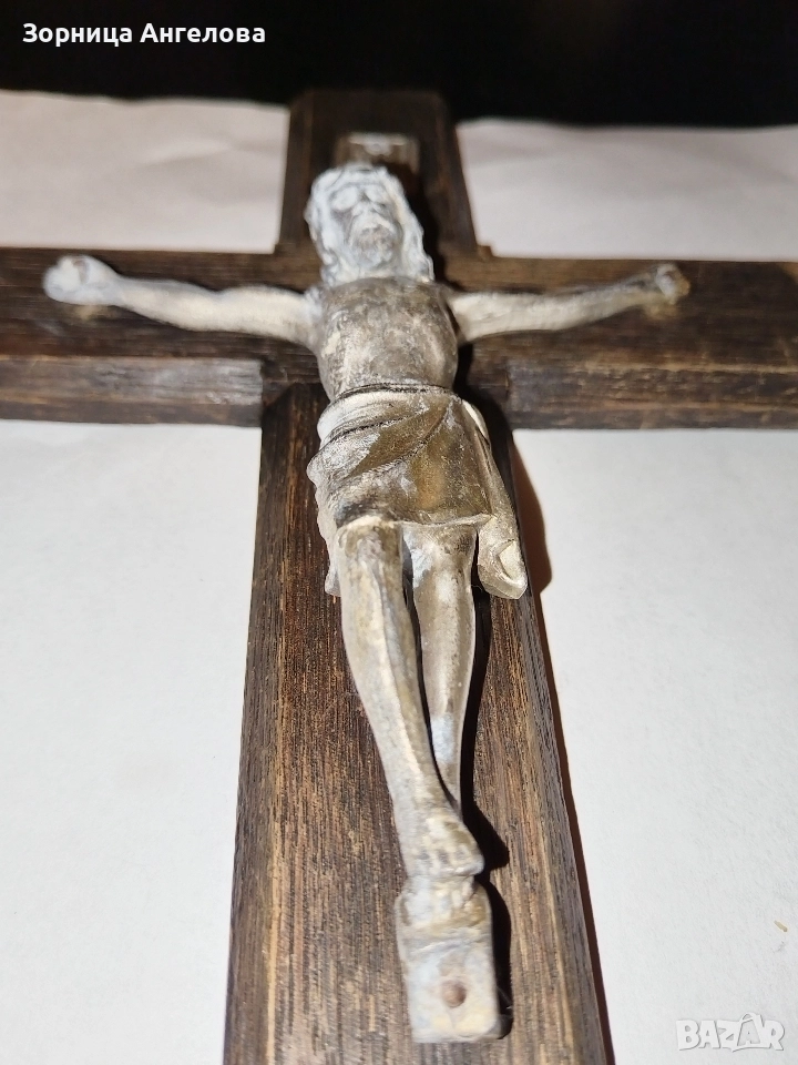 Античен посребрен  немски католически стенен кръст – Franz Fengler, Breslau (1890–1925) Размер 30/17, снимка 1