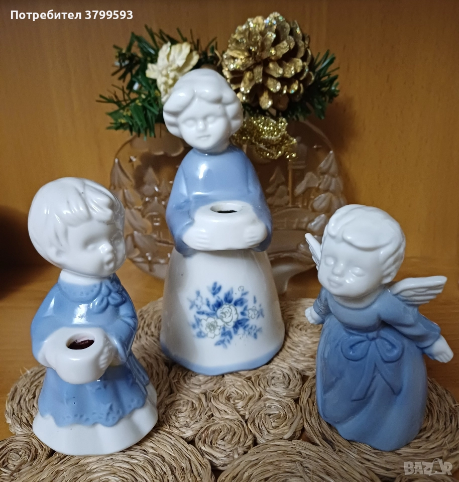2 порцеланови свещника и един ангел, снимка 1