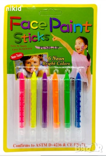 6 неонови пастели моливи боички пастел нетоксични сенки рисуване на лице Парти Аниматор рожден ден, снимка 1