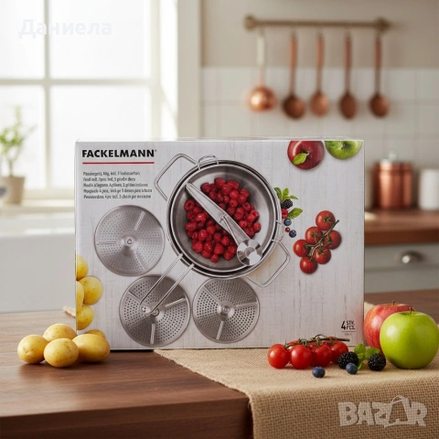 Мелница/цедка за зеленчуци и плодове, 4 части, Неръждаема стомана