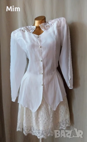 М Бяла блуза с дантела и дантелена пола , снимка 2 - Поли - 50892281
