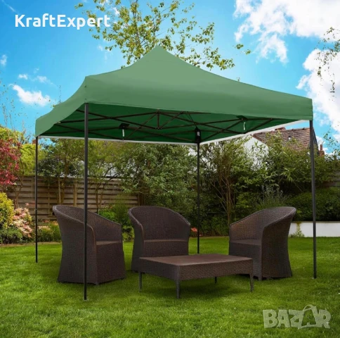Зелена Сгъваема Градинска Шатра 3×3м тип Хармоника – стабилна, водоустойчива и лесна за разпъване, снимка 2 - Градински мебели, декорация  - 50483831