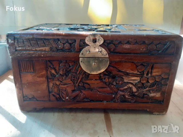 Стара дървена китайска кутия - дърворезба, снимка 2 - Антикварни и старинни предмети - 53275260