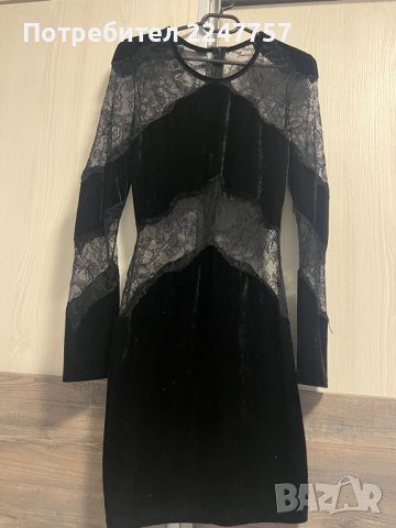 Къса черна рокля кадифе и дантела размер S