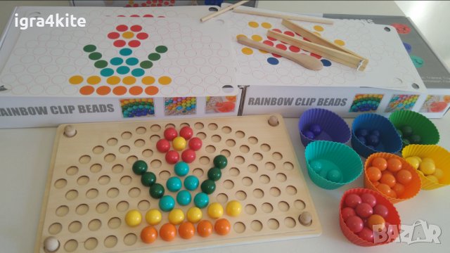 Rainbow wooden clip beads мултифункционална игра с мъфини, топчета и шаблони от дърво , снимка 10 - Образователни игри - 37478078