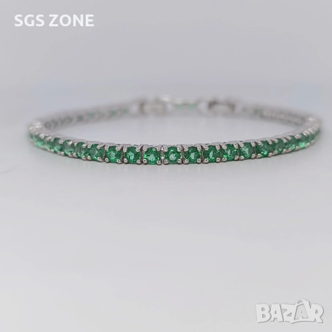 КЛАСИЧЕСКА ТЕНИС ГРИВНА ОТ СРЕБРО 925 СЪС ЗЕЛЕН ТОПАЗ, снимка 12 - Гривни - 52711324