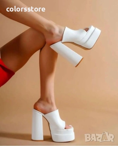 Чехли на ток - бяла кожа - DTC1