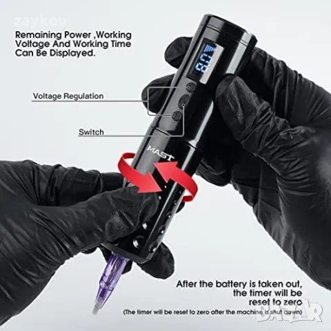 писалка за татуировки Mast Безжична батерия LCD дисплей Ротационна машина, снимка 2 - Друга електроника - 47453967