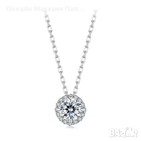 BAMOER 925 Сребърно Хало Колие с Мойсaнит – 0.5ct / 1ct. Сертификат, снимка 7 - Колиета, медальони, синджири - 52330144