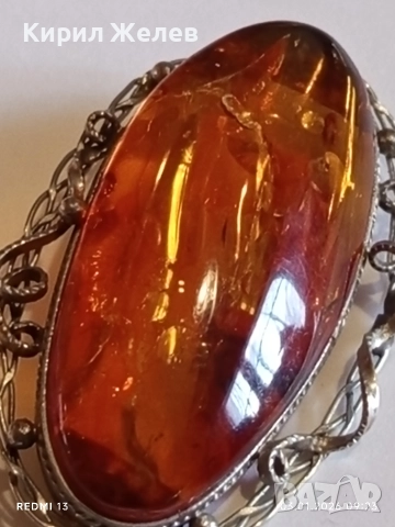 Винтидж сребърна брошка с БАЛТИЙСКИ КЕХЛИБАР ювелирна изработка 27287, снимка 7 - Колиета, медальони, синджири - 52960737