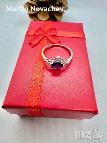 Сребърен пръстен със синтетичен сапфир, снимка 9 - Пръстени - 53502917