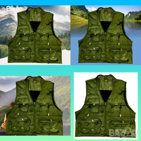 Рибарска жилетка в зелено, размери 2XL / 3XL, с много джобове