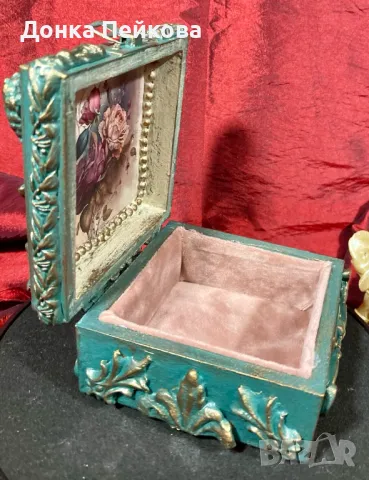 Ръчно декорирана кутия за бижута ръчна изработка, снимка 5 - Декорация за дома - 48729501