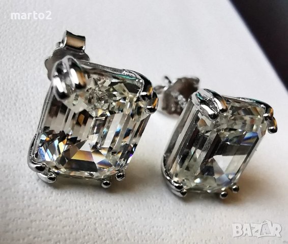 Елегантни Сребърни 925 Обеци с Голям Кубичен Цирконий - Emerald фасет., снимка 2 - Обеци - 43863541