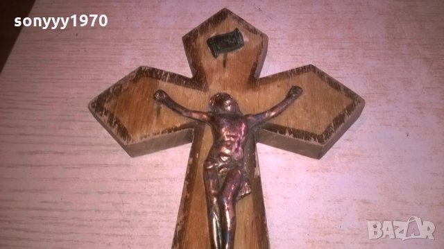 кръст с христос-23х14см-дърво мед/месинг, снимка 8 - Колекции - 28111223