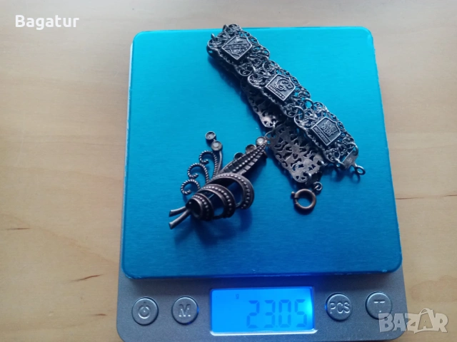 Арт нуво филигран лот,гривна,брошка,гранулация,бабин чеиз,накит,бижута,, снимка 3 - Антикварни и старинни предмети - 53485527