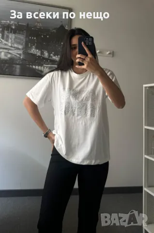 Miu Miu Дамска Тениска С Бродирано Лого И Пришити Камъни👚Дамска Блуза С Къс Ръкав-2 Цвята Код A500, снимка 5 - Тениски - 50104247