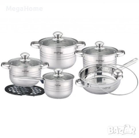 Комплект съдове за готвене Cheffinger, 12 части, Неръждаема стомана, за всички видове котлони, снимка 8 - Съдове за готвене - 53052578