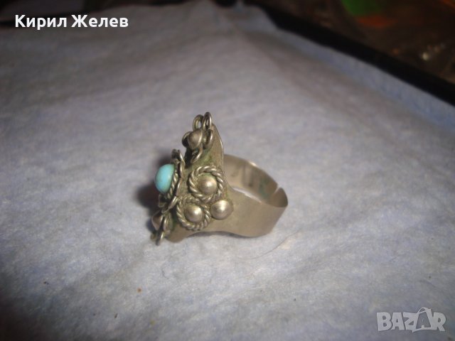 СТАРИНЕН ФЛОРАЛЕН ТЮРКОАЗЕН РЕТРО АР НУВО МЕЛХИОРЕН ПРЪСТЕН МАЙСТОРСКА ИЗРАБОТКА 24475, снимка 7 - Антикварни и старинни предмети - 37513803