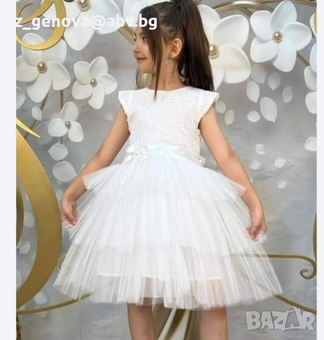 Детска Бяла Рокля с Тюл , снимка 1 - Детски рокли и поли - 44119453
