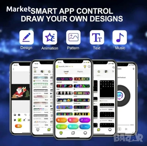 Ярка LED лента с въртящ се текст и лесен Bluetooth контрол с приложение Android/iPhone , снимка 2 - Аксесоари и консумативи - 51620344